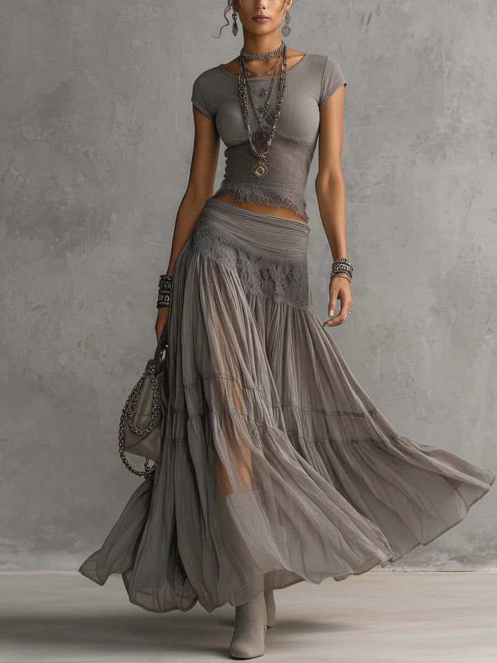 Bruna | Conjunto Boho Cinzento Crepúsculo