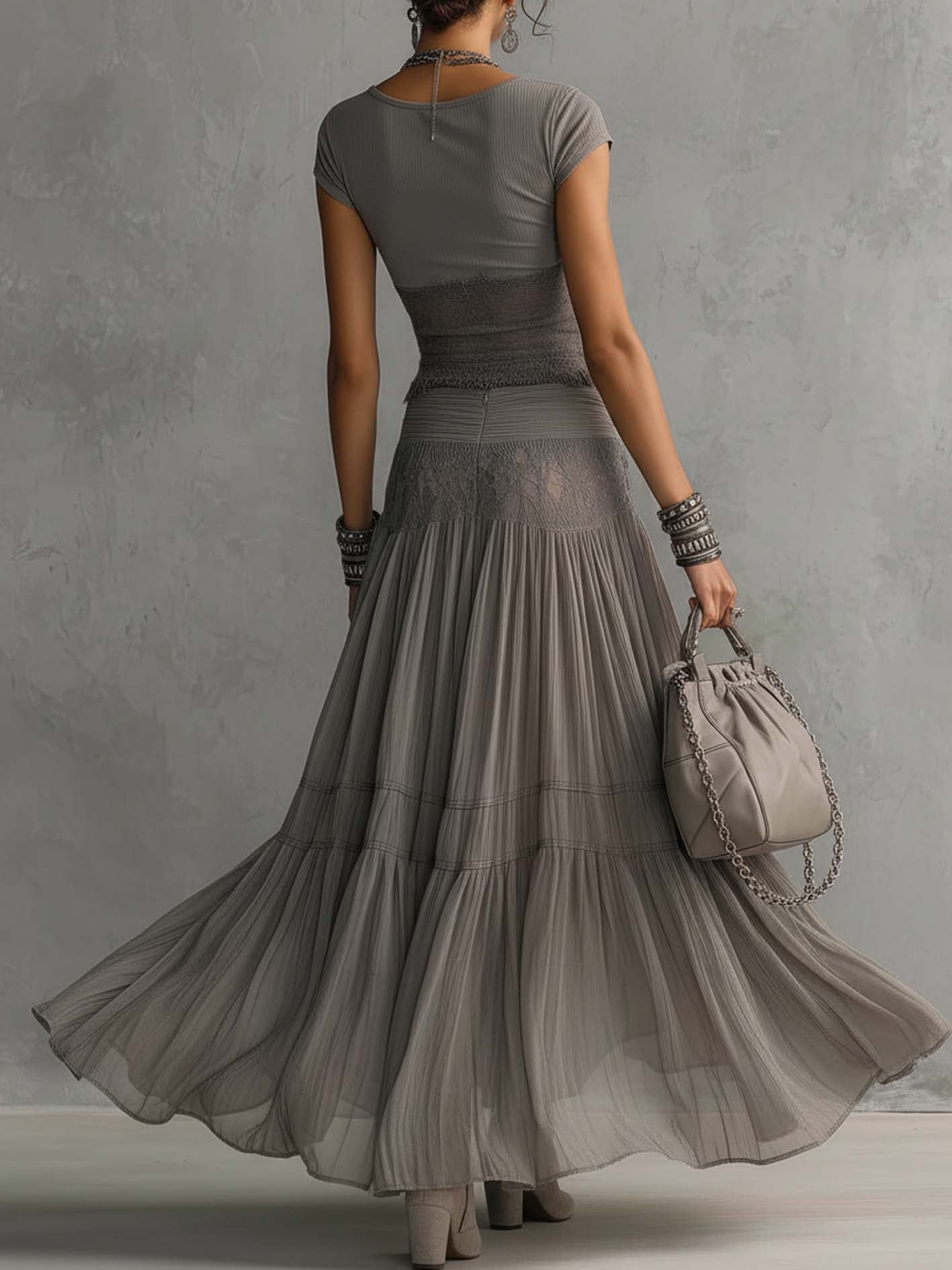 Bruna | Conjunto Boho Cinzento Crepúsculo