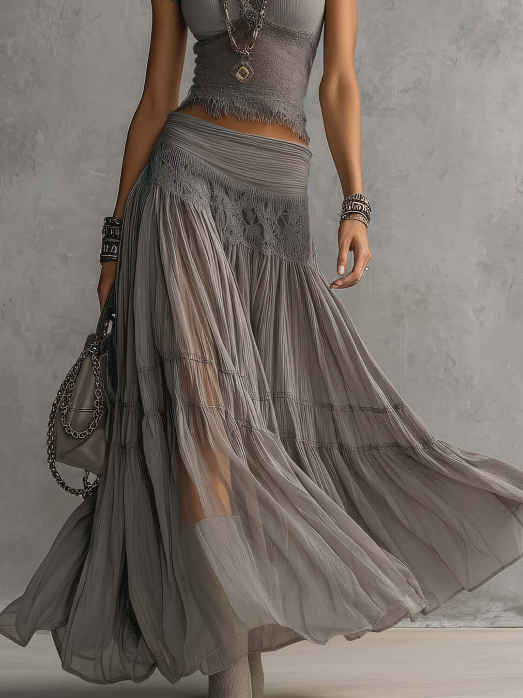 Bruna | Conjunto Boho Cinzento Crepúsculo
