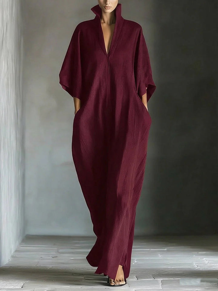 Alina - Vestido longo com mangas 3/4 e decote em V