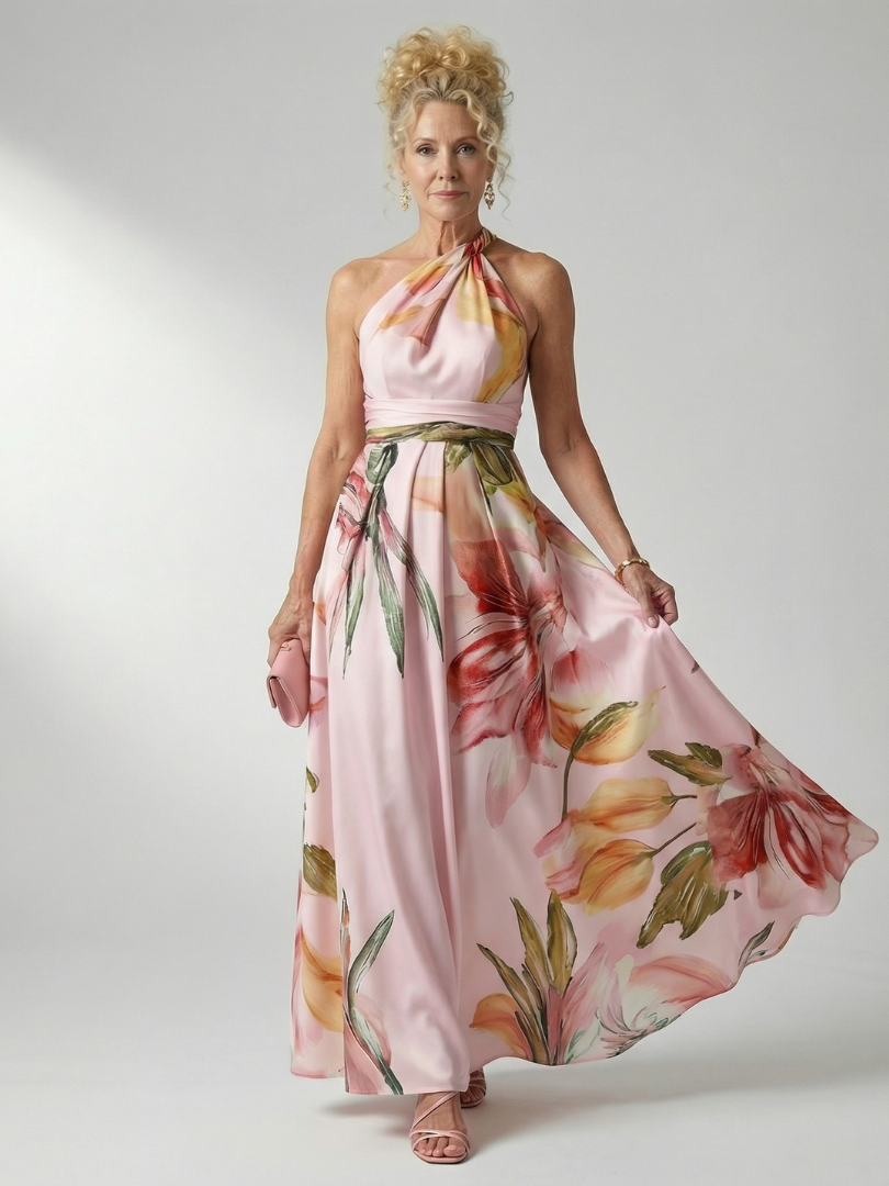 Amiel | Vestido longo com estampa floral suave