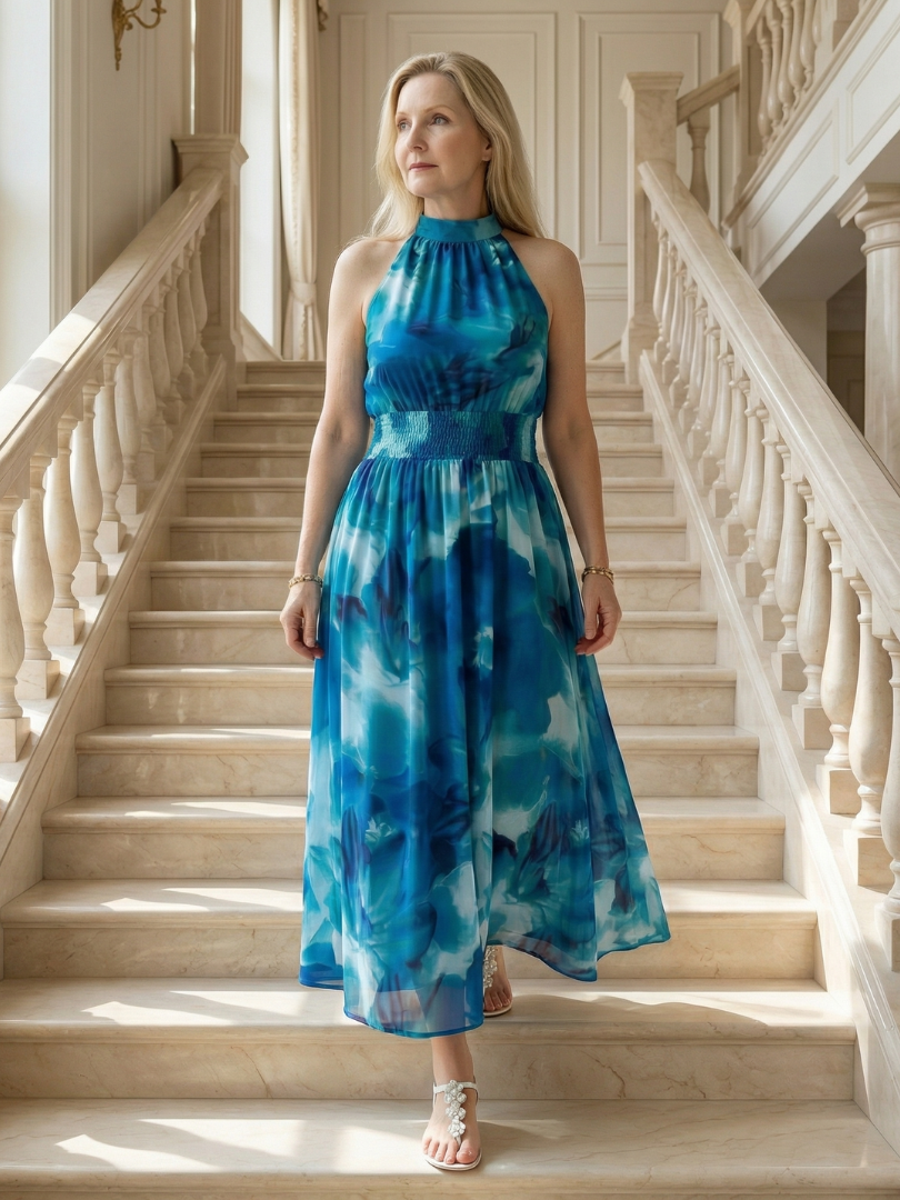 Sylin | Vestido midi franzido com decote halter