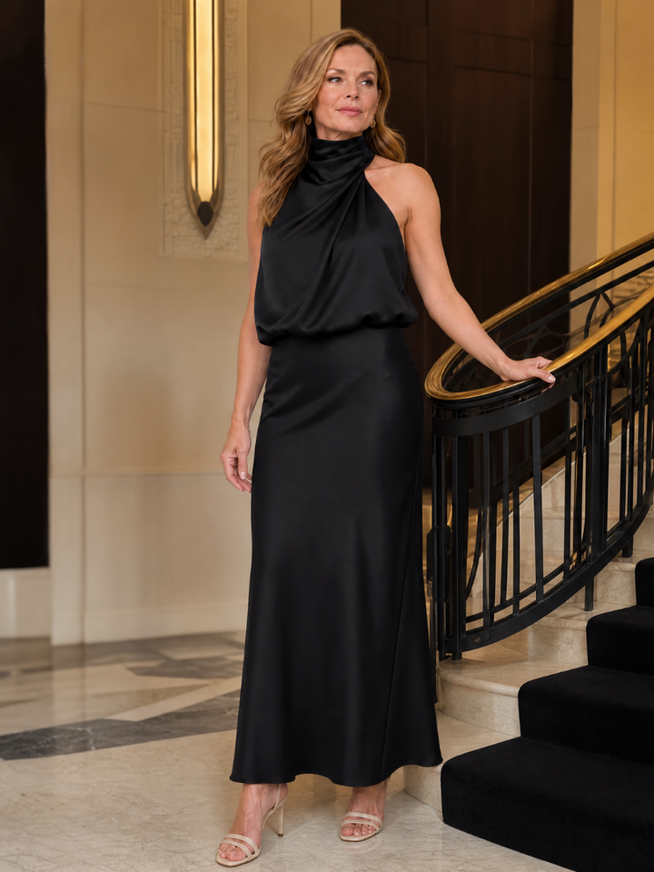 Nopal | Vestido midi sem alças com decote drapeado