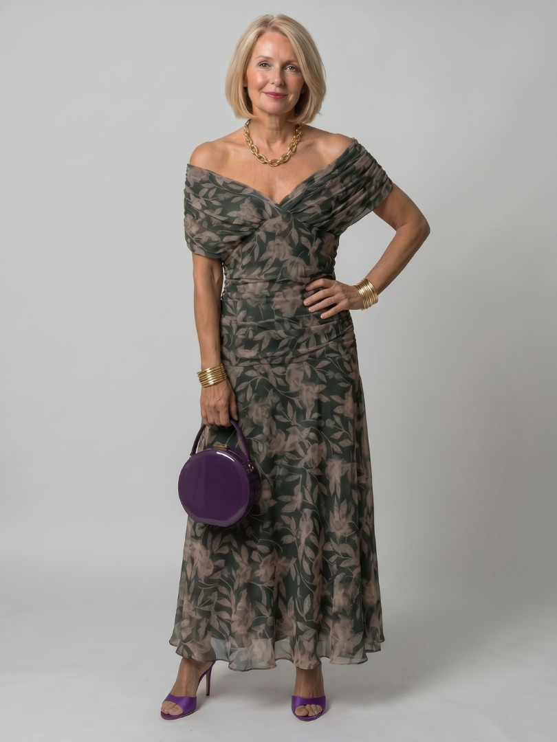 Calen | Vestido midi fluido com decote ombro a ombro