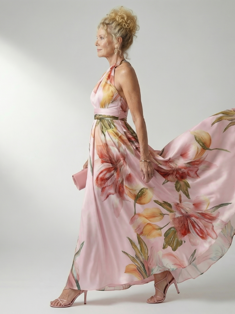 Amiel | Vestido longo com estampa floral suave
