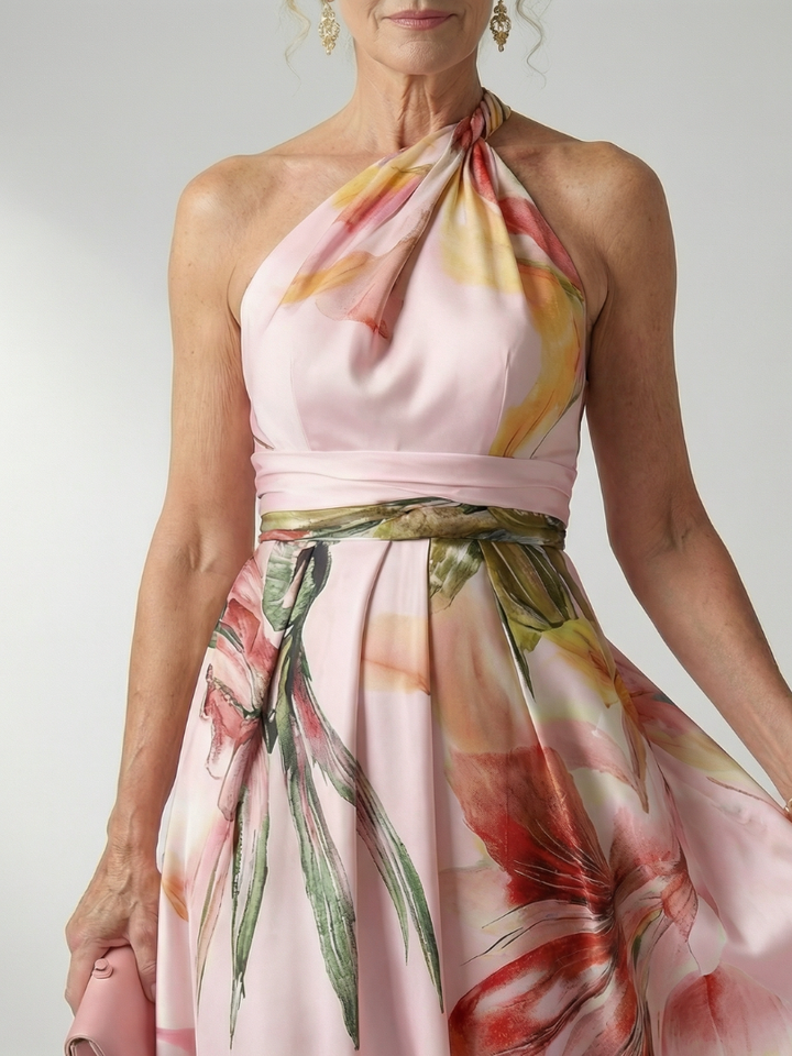 Amiel | Vestido longo com estampa floral suave