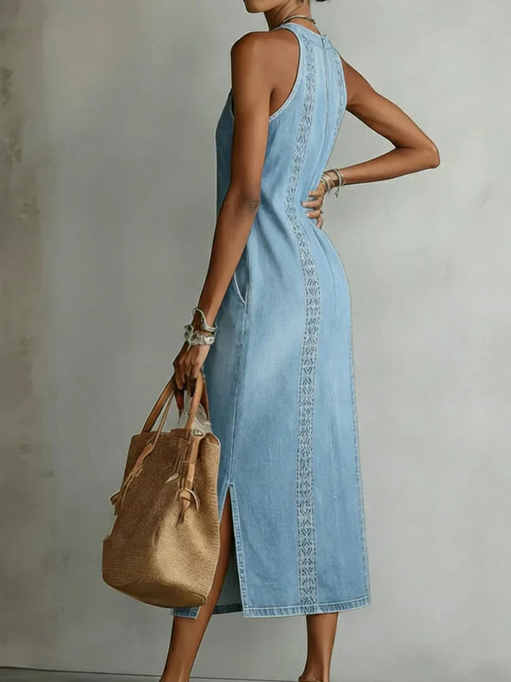 Julia™ | Vestido de denim com renda retrô