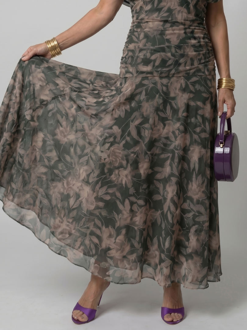 Calen | Vestido midi fluido com decote ombro a ombro