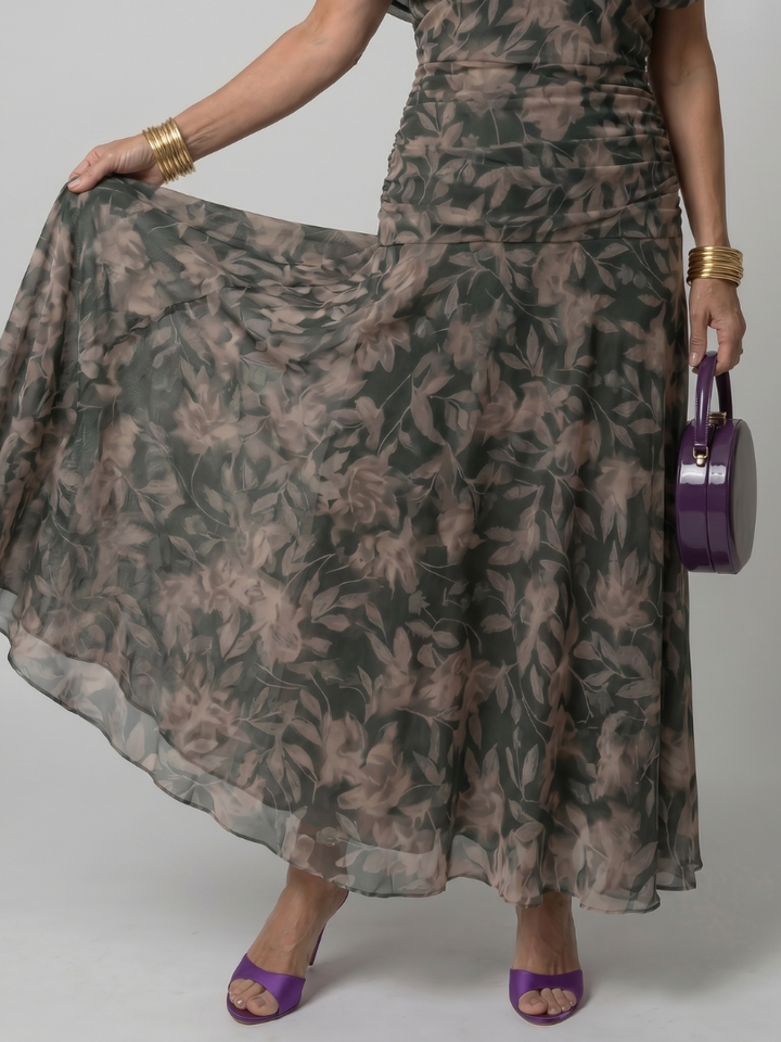 Calen | Vestido midi fluido com decote ombro a ombro