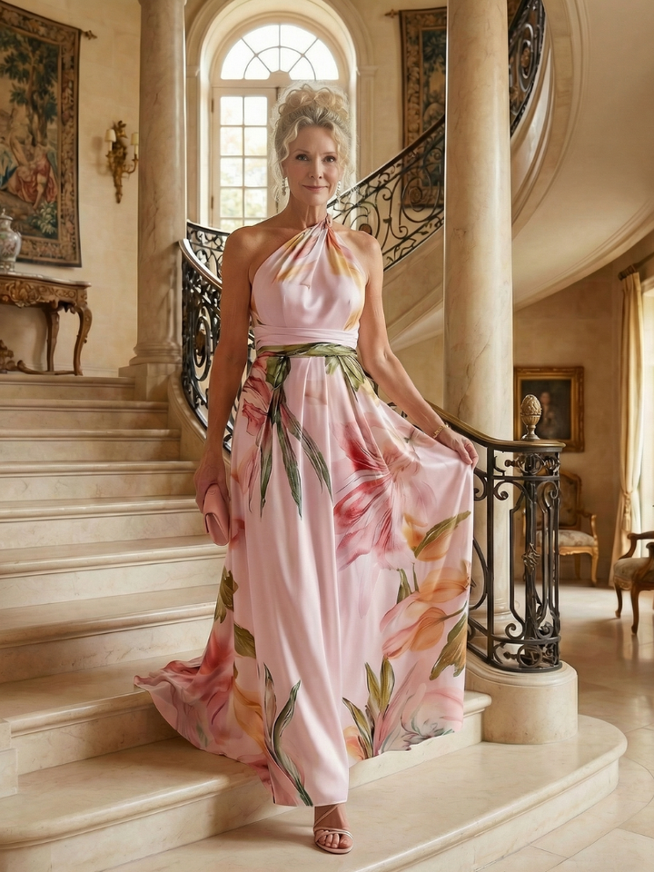 Amiel | Vestido longo com estampa floral suave