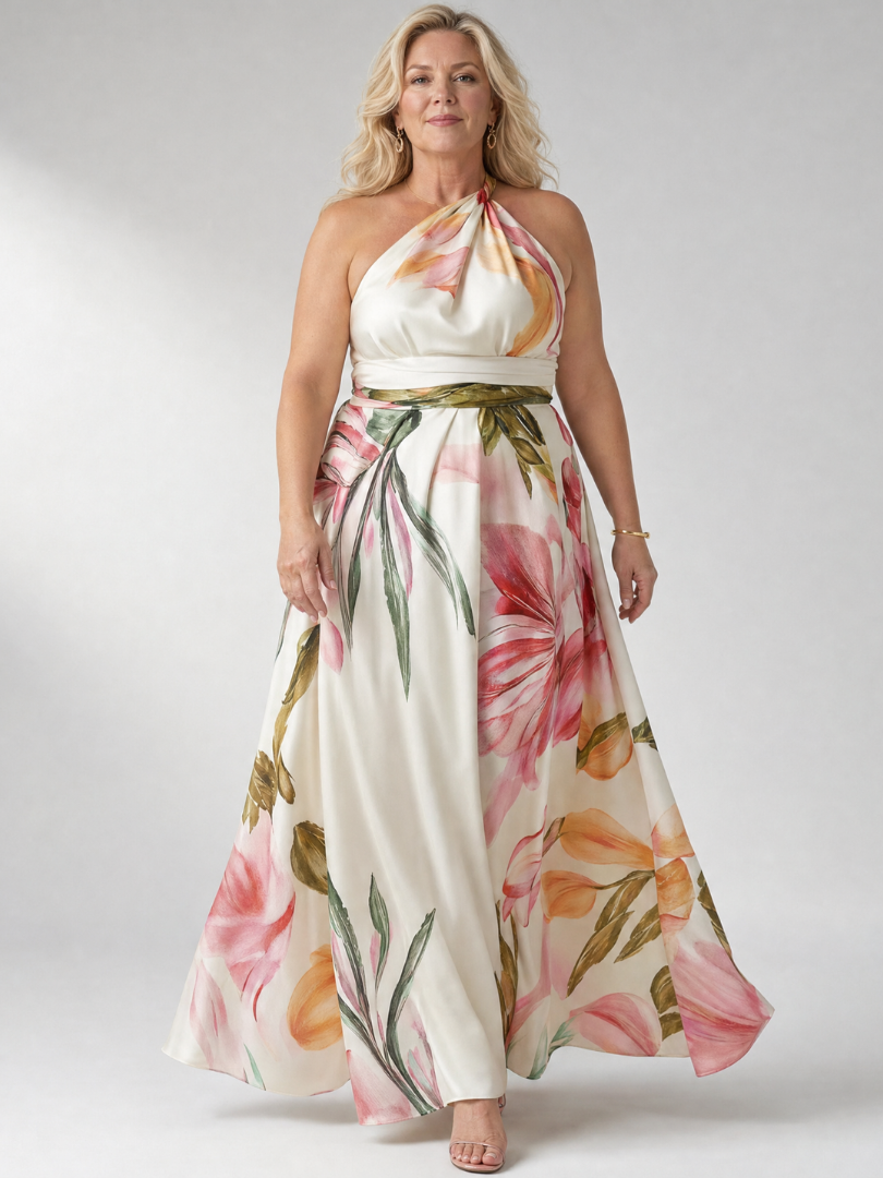 Amiel | Vestido longo com estampa floral suave