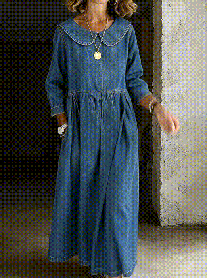 Clara™ | Vestido de ganga com gola Peter Pan