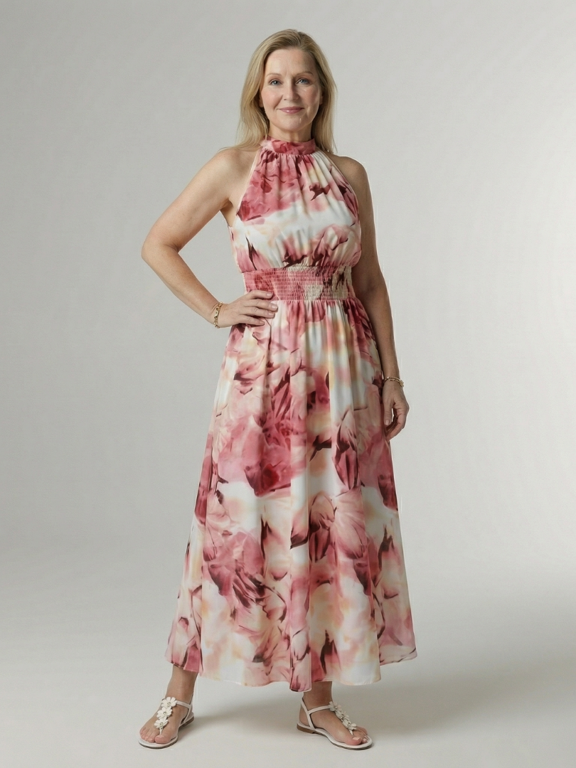 Sylin | Vestido midi franzido com decote halter