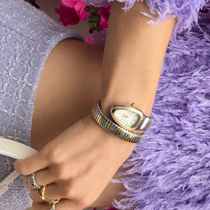 Relógio Serpenti prata e ouro – Relógio de pulso bicolor elegante para mulheres