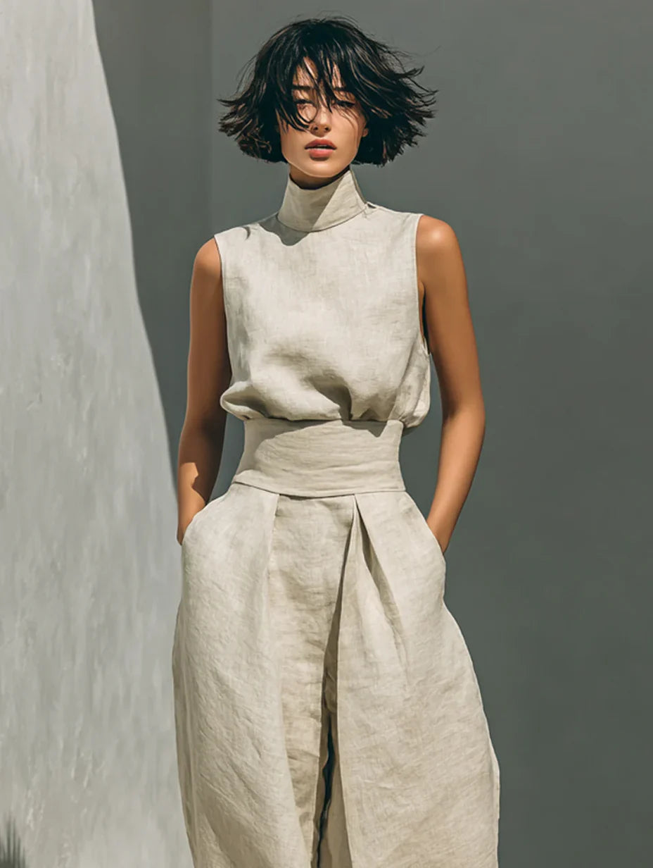 Flor  | Conjunto minimalista de blusa sem mangas