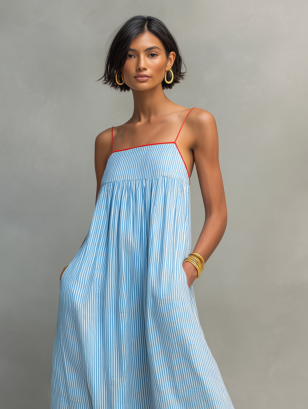 Flávia | Vestido maxi listrado minimalista feminino