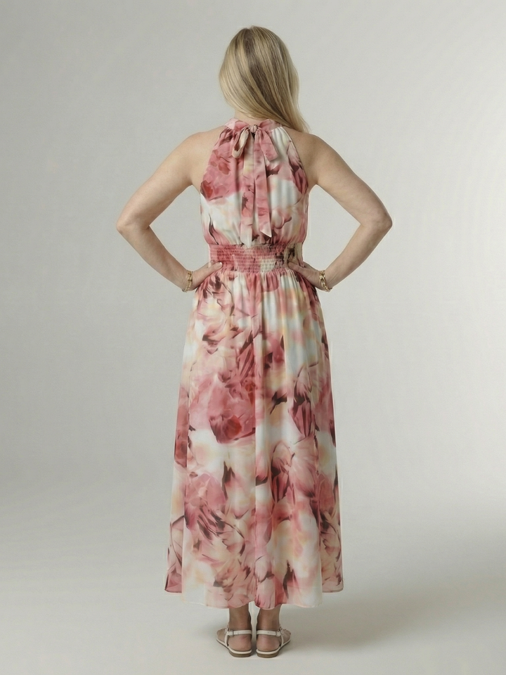Sylin | Vestido midi franzido com decote halter