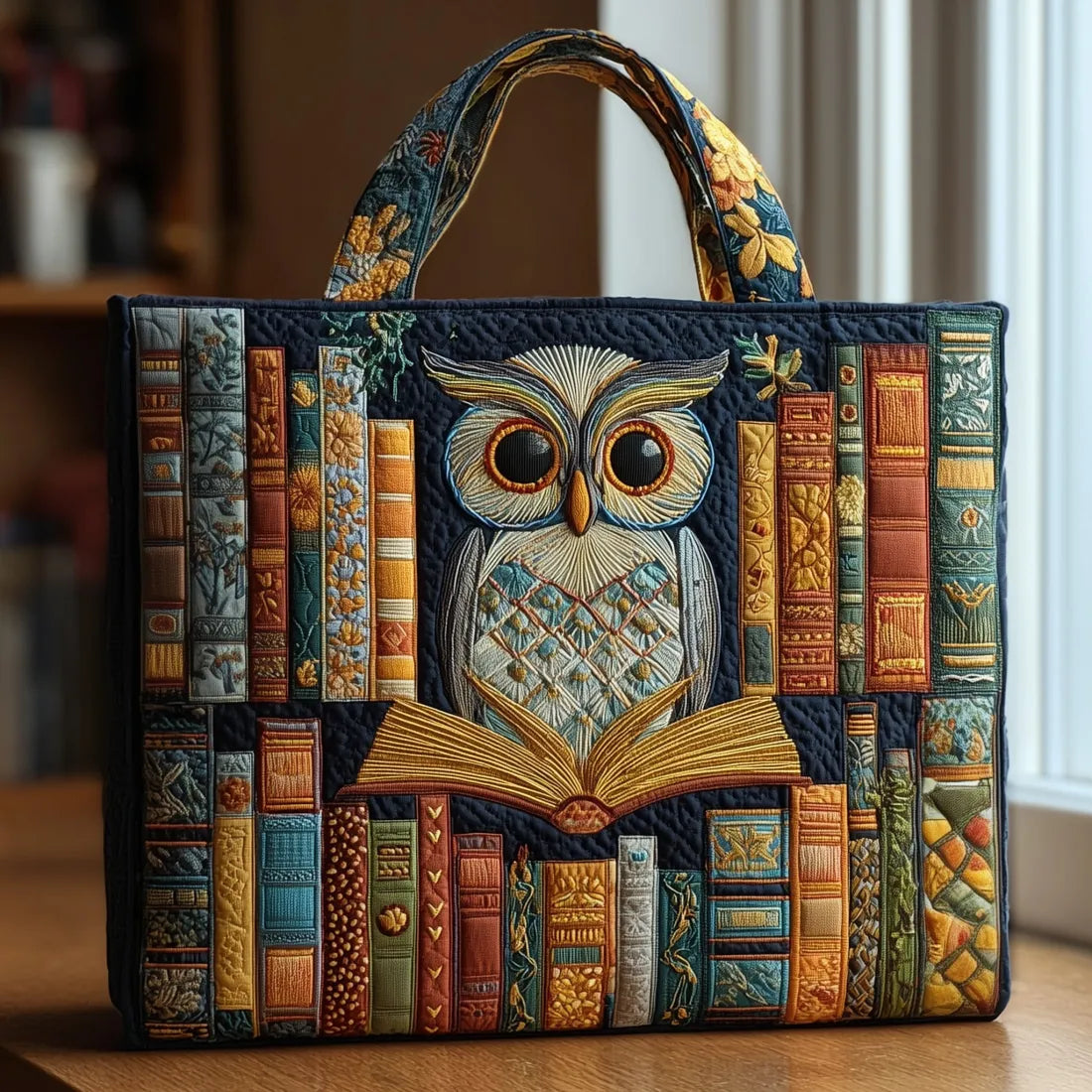 Saco artesanal - Coruja e Livros Antigos