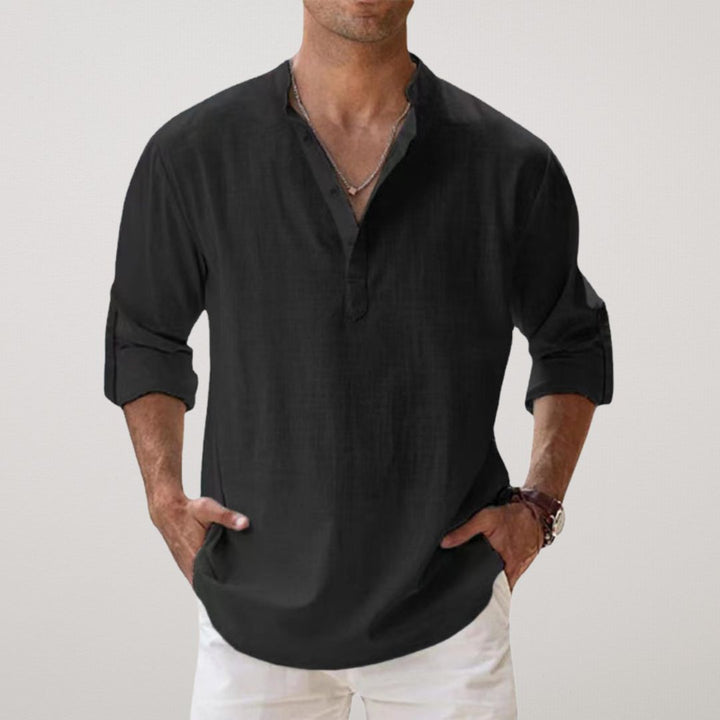 Camisa Henley de algodão com efeito linho