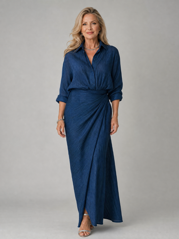 Mirque | Vestido maxi de mangas compridas com frente cruzada