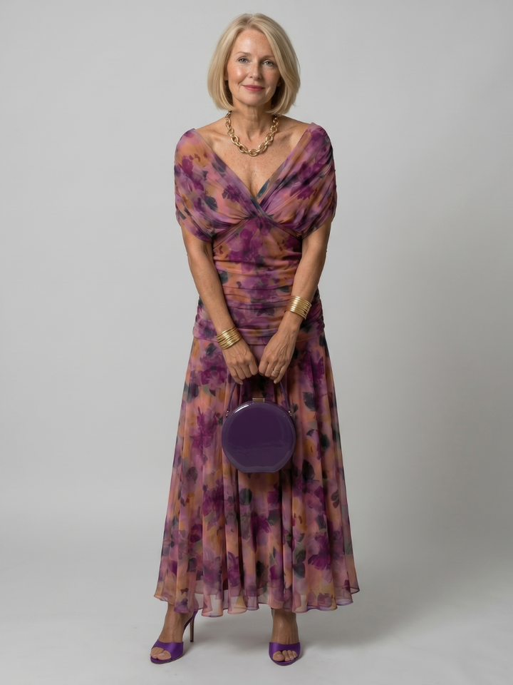 Calen | Vestido midi fluido com decote ombro a ombro