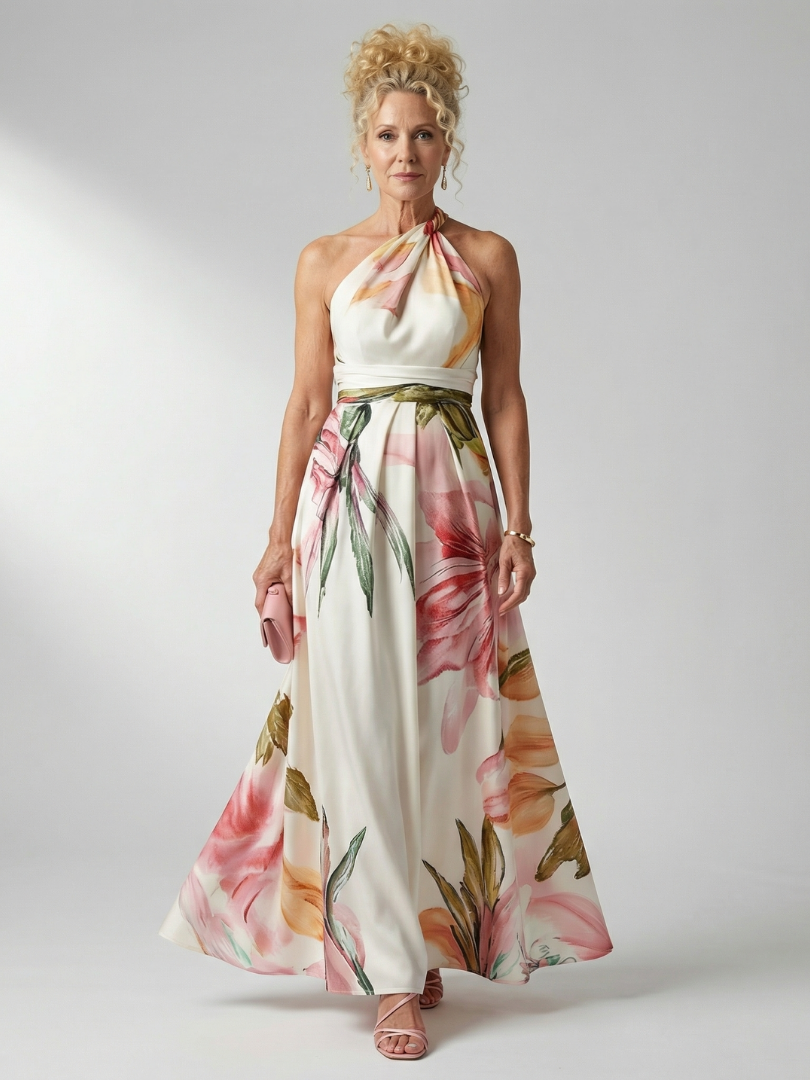 Amiel | Vestido longo com estampa floral suave
