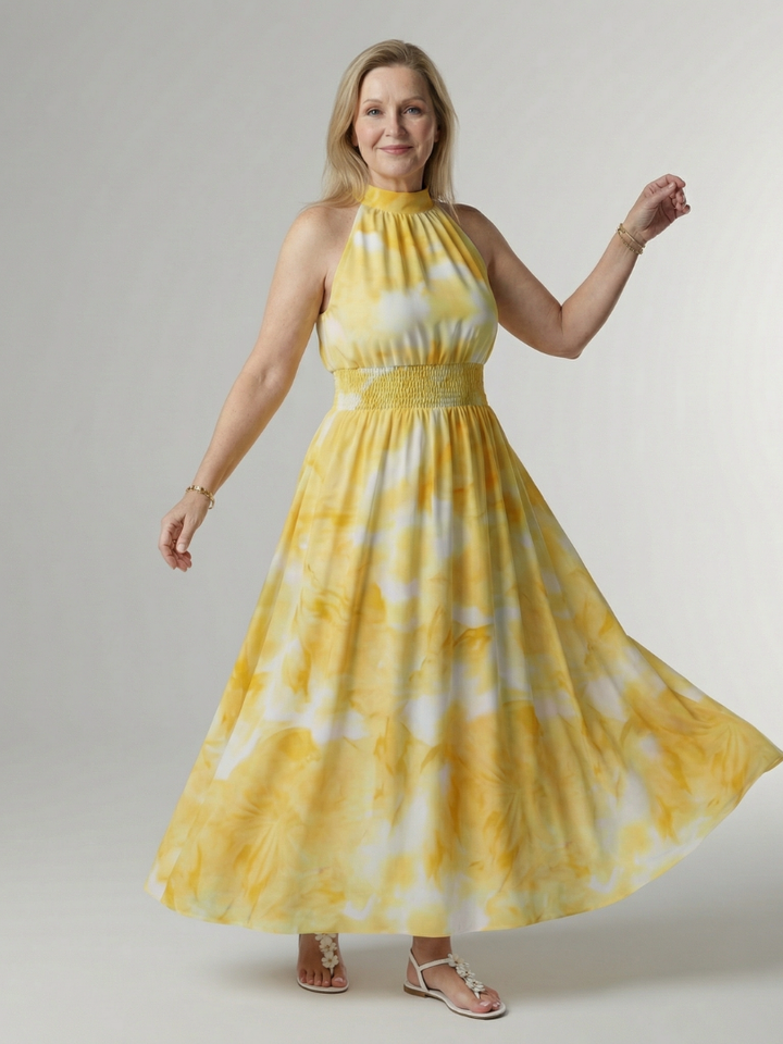 Sylin | Vestido midi franzido com decote halter