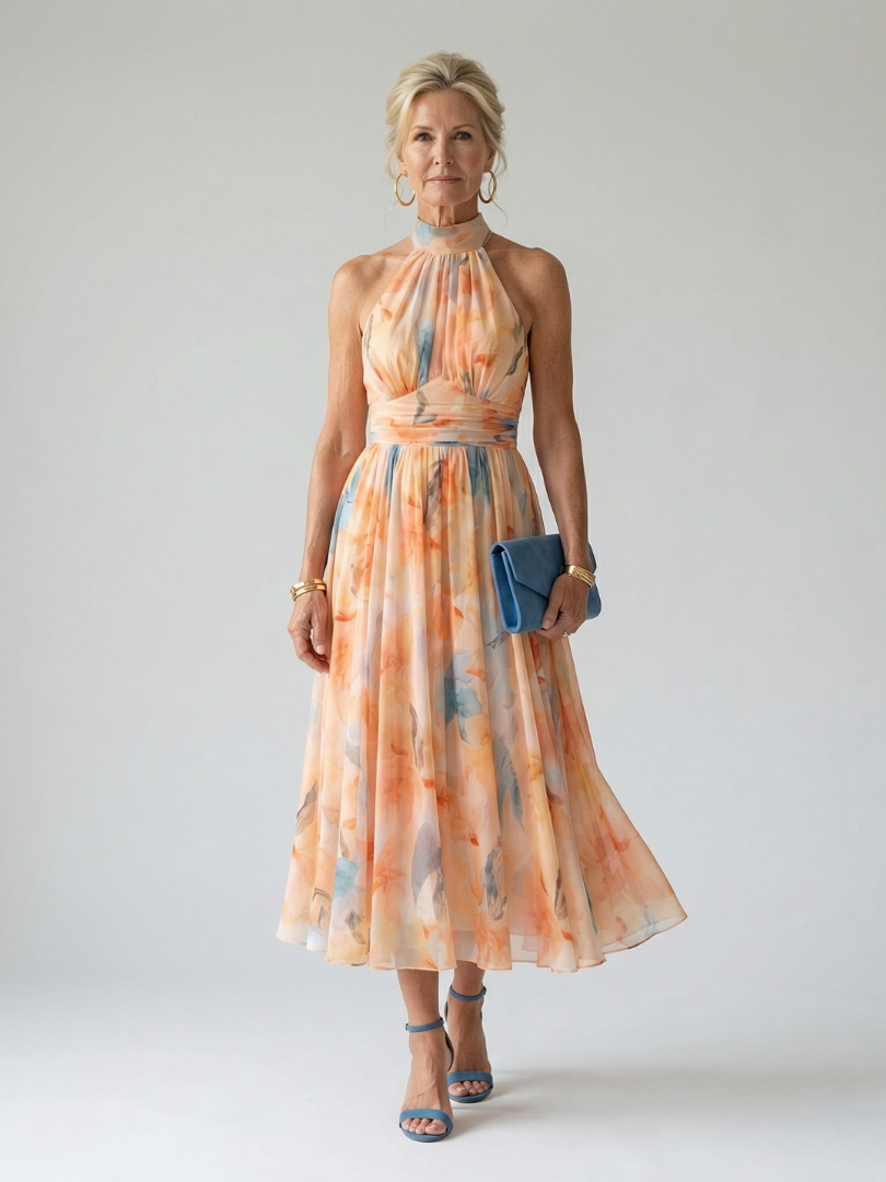 Elin | Vestido midi com decote halter suave