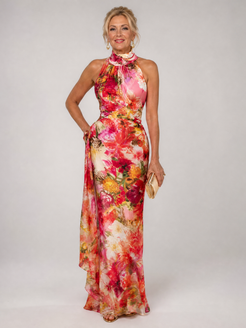 Elisabetta | Vestido maxi estampado floral com decote halter