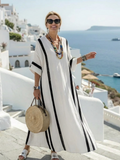 Elisa | Vestido Maxi Listrado em Bloco de Cores com Manga Curta
