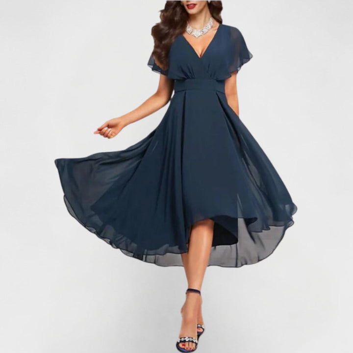 Clarissa | Vestido longo com decote em V de caimento fluido