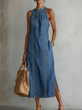 Julia™ | Vestido de denim com renda retrô