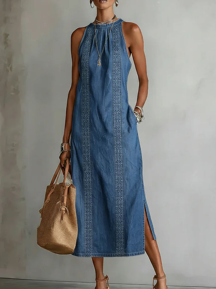 Julia™ | Vestido de denim com renda retrô