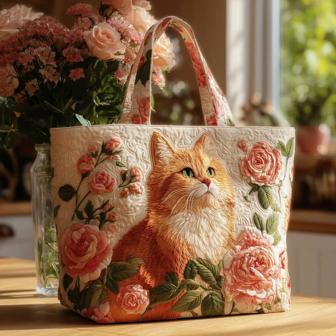 Bolsa Artesanal - Gato Ruivo com Rosas