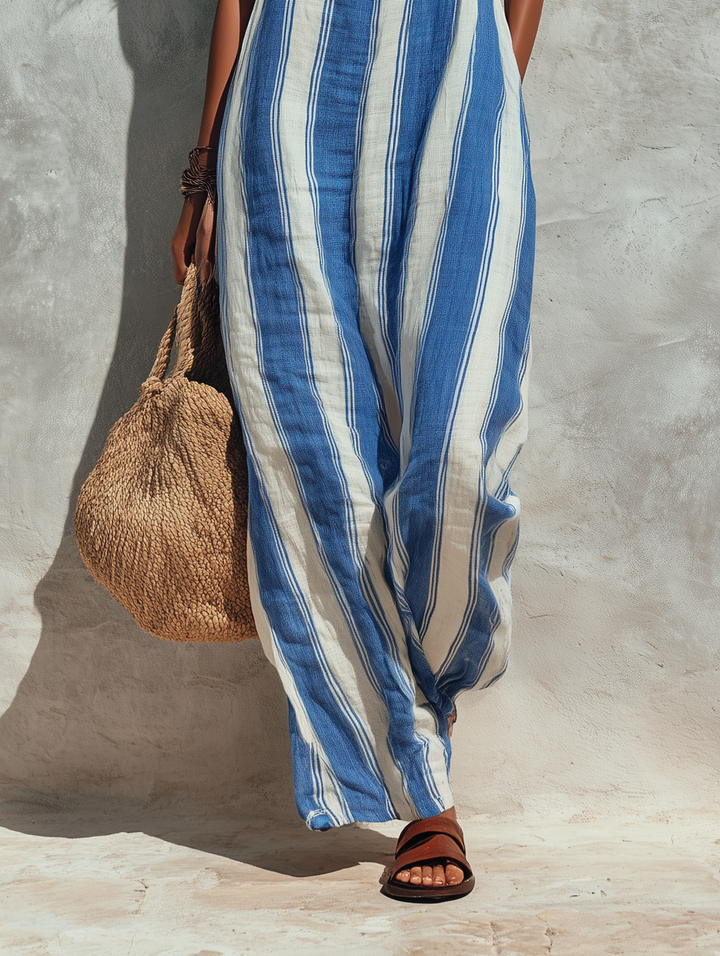 Macacão de alças feminino, estilo minimalista para férias, estampa listrada