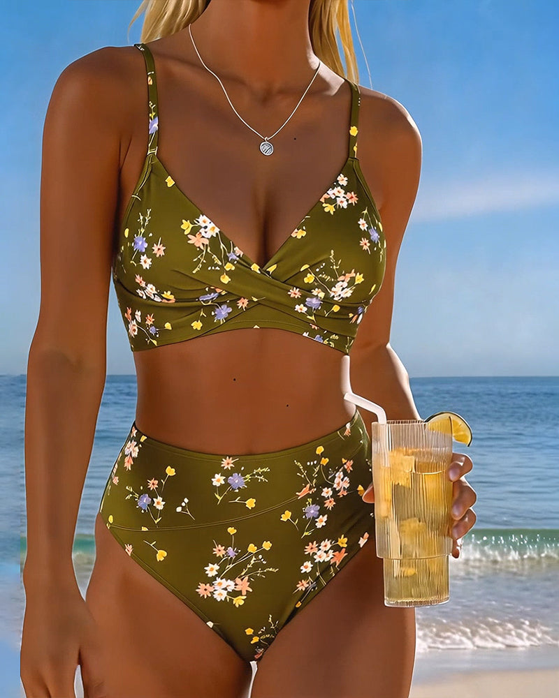 Biquíni sexy cruzado com estampa floral