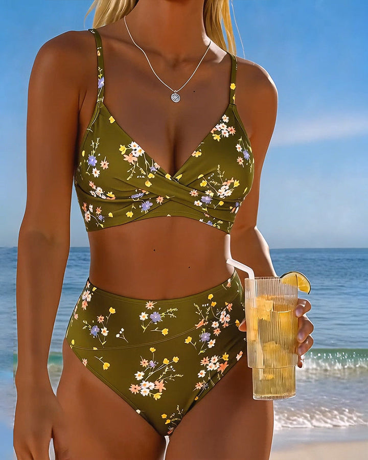 Biquíni sexy cruzado com estampa floral