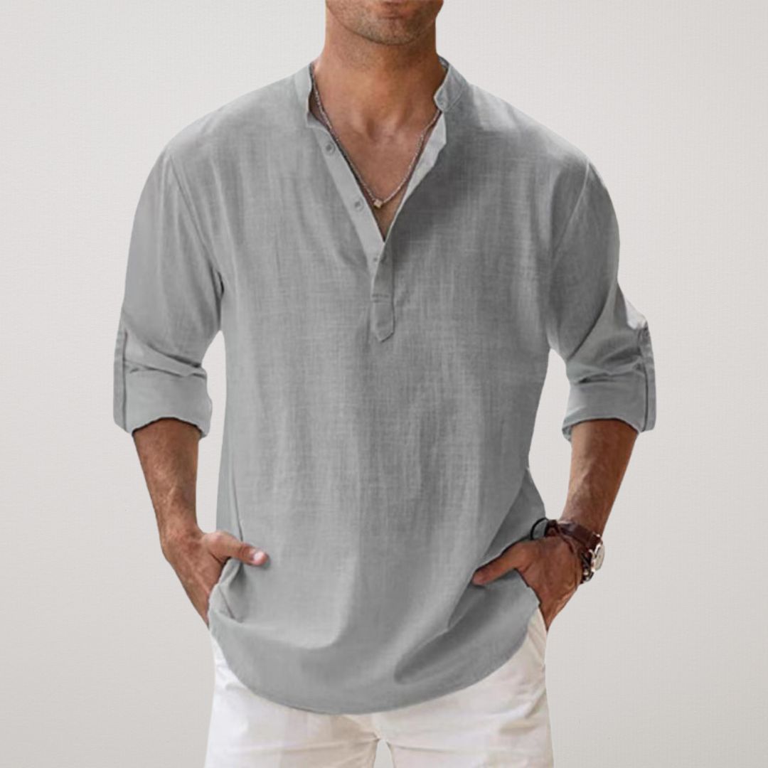 Camisa Henley de algodão com efeito linho