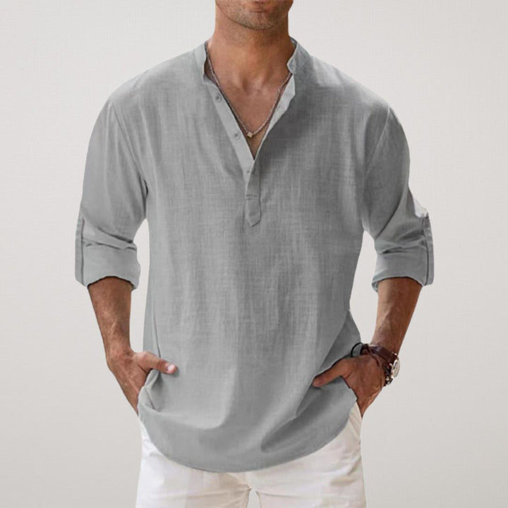 Camisa Henley de algodão com efeito linho