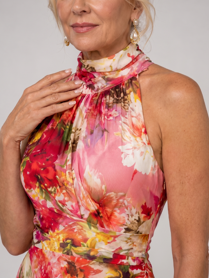 Elisabetta | Vestido maxi estampado floral com decote halter