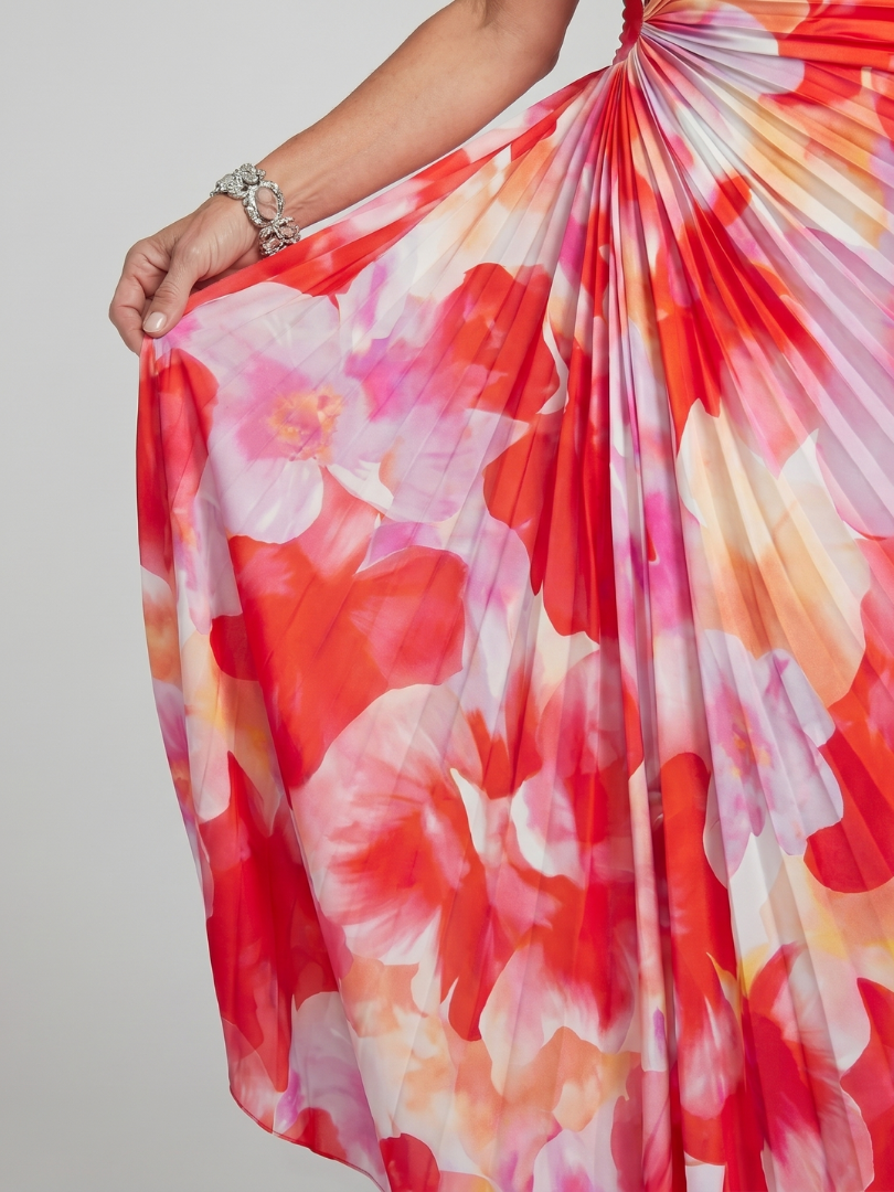 Taya | Vestido midi com ombro único e corpete plissado
