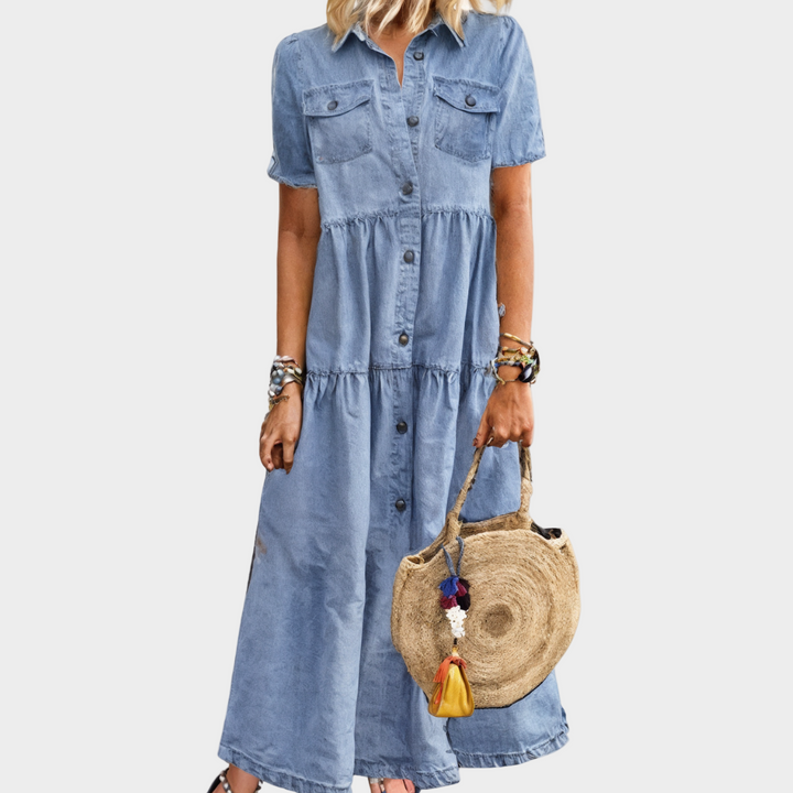 Vestido de ganga macio e com botões