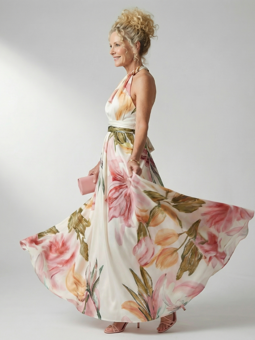 Amiel | Vestido longo com estampa floral suave