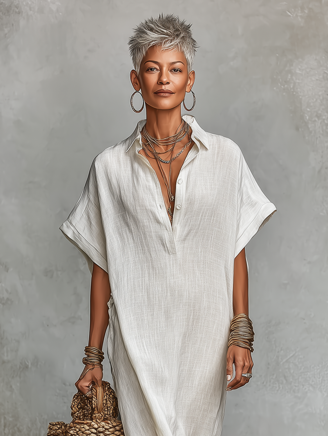 Vestido chemise maxi minimalista folgado