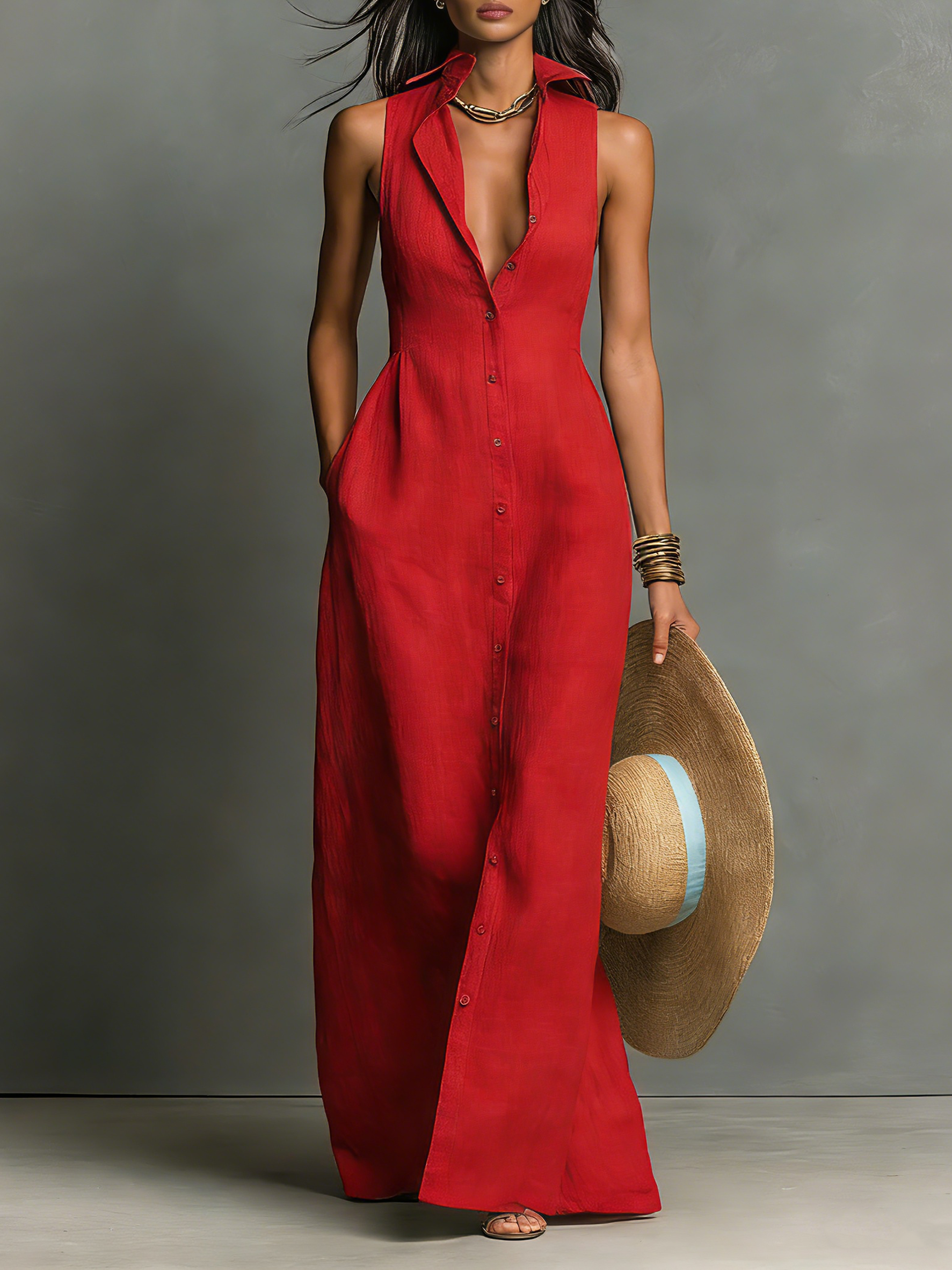 Marta | Vestido chemise maxi feminino de linho misto minimalista