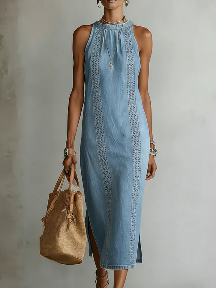 Julia™ | Vestido de denim com renda retrô