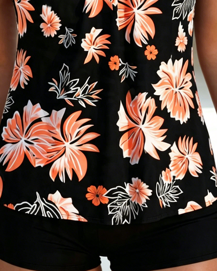 Tankini estampado com barriga coberta