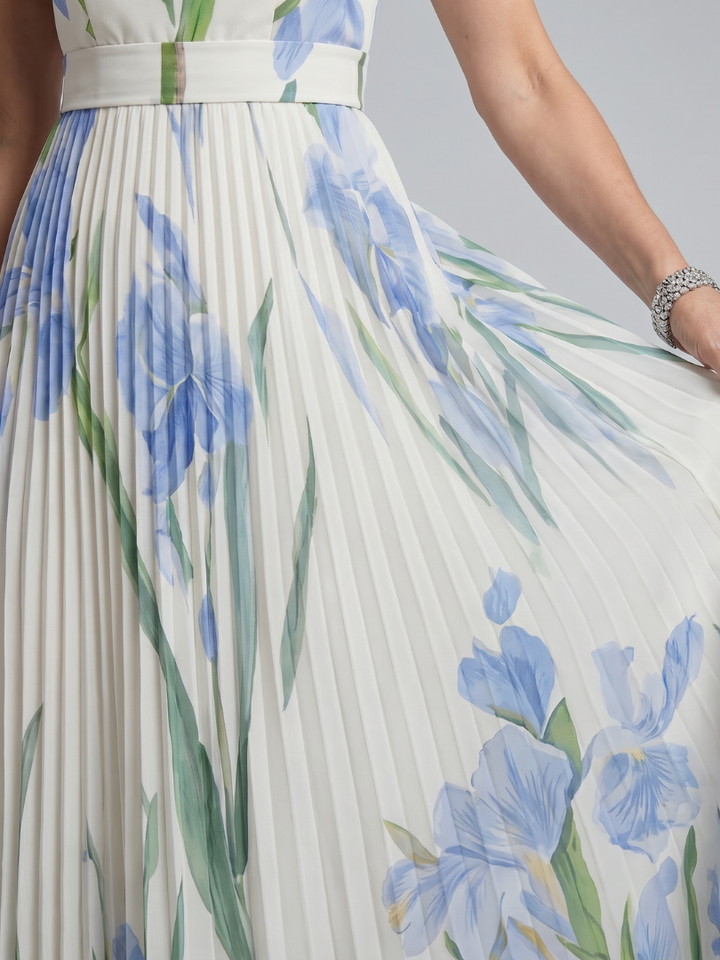 Ophelia | Vestido midi sem alças com decote quadrado e estampa floral