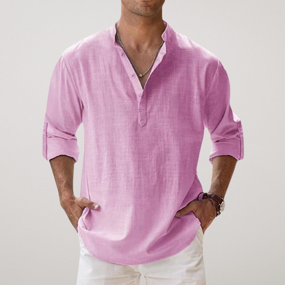 Camisa Henley de algodão com efeito linho
