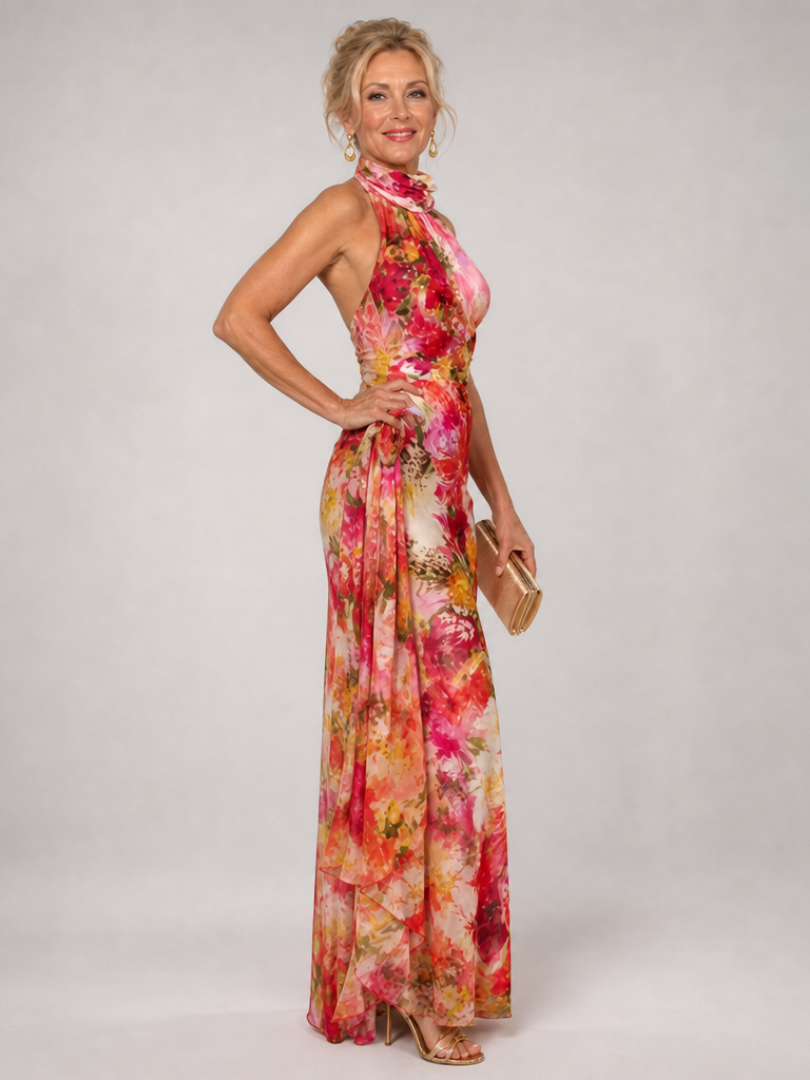 Elisabetta | Vestido maxi estampado floral com decote halter
